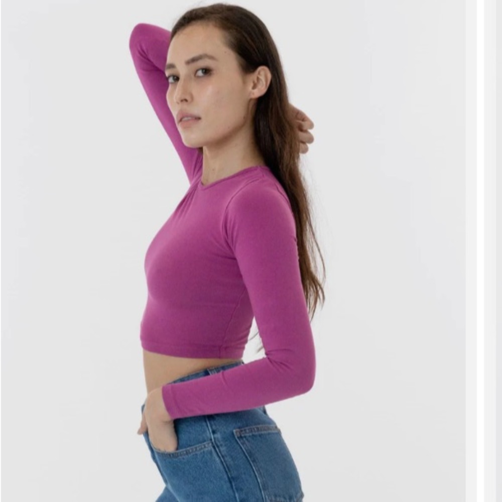 LOS ANGELES APPAREL Garment Dye Long Sleeve Crop Top XS PINK BRAND NEW